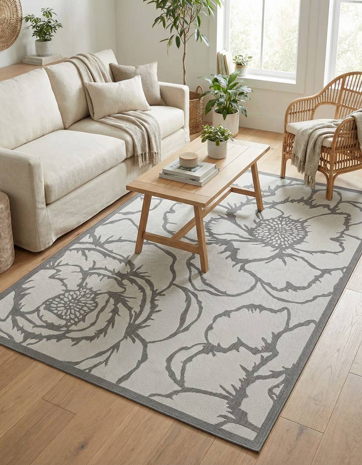 Detail image of 5' 3 x 8' Washable Botanical Indoor / Outdoor Rug