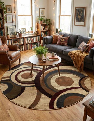Beige Cafe Round Rug