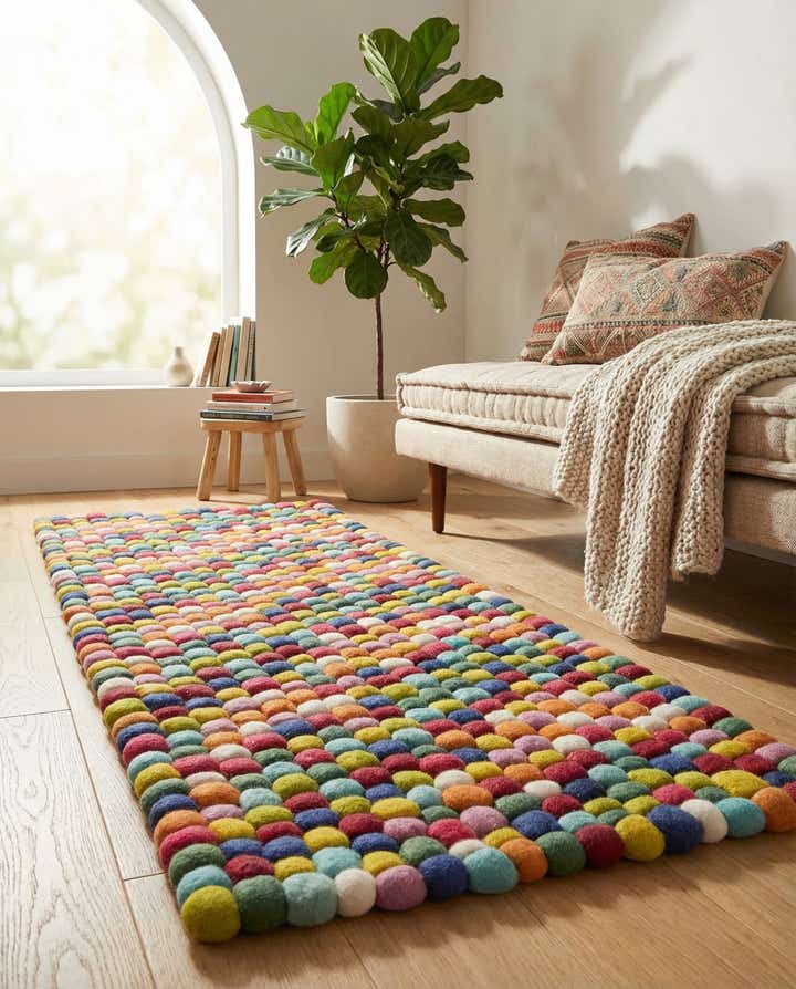 2' x 4' 1 Felt Ball Wool Runner Rug