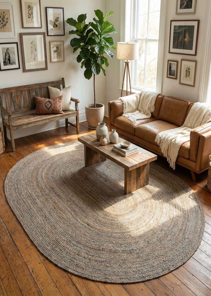 8' x 10' Handmade Braided Jute Oval Rug