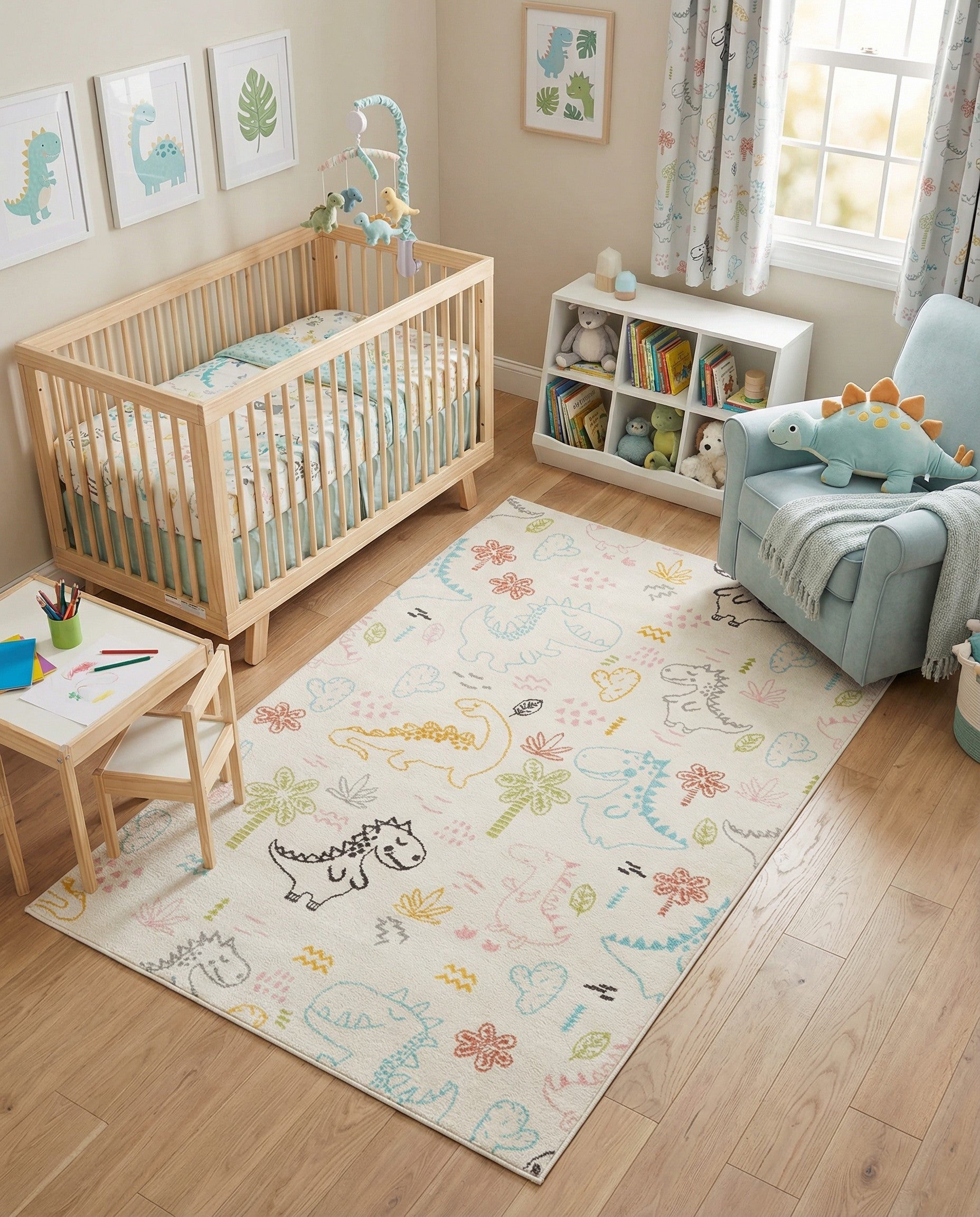 5' 3 x 8' Dinosaur Whimsy Kids Rug