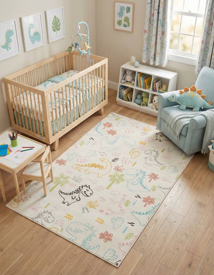 Detail image of 5' 3 x 8' Dinosaur Whimsy Kids Rug