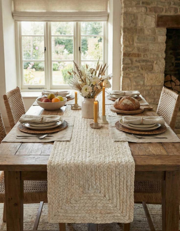 Detail image of 1' 2 x 5' 1  Hand Braided Jute Table Runner Rug