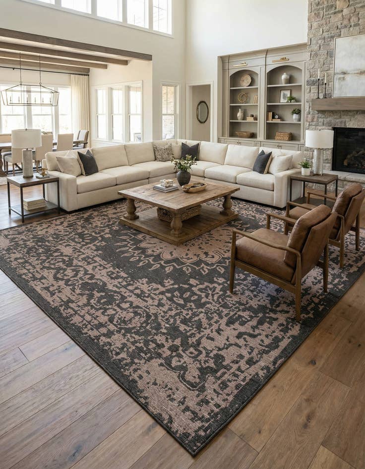 Detail image of 13' x 13'  Washable Traditional Indoor / Outdoor Square Rug