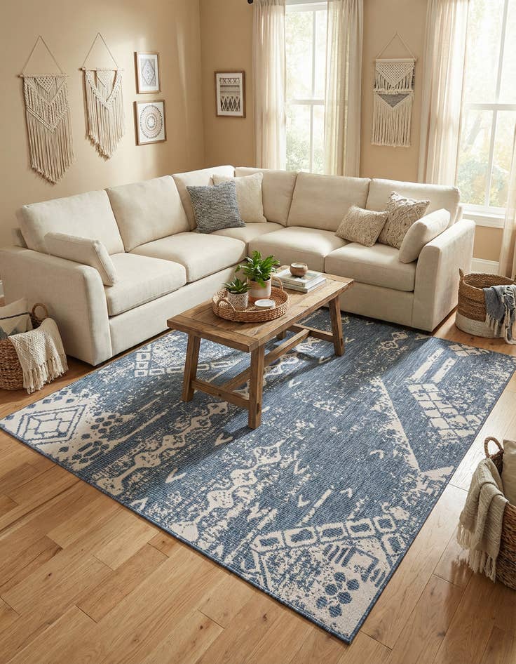 Detail image of 7' x 7' Washable Bohemian Indoor / Outdoor Square Rug