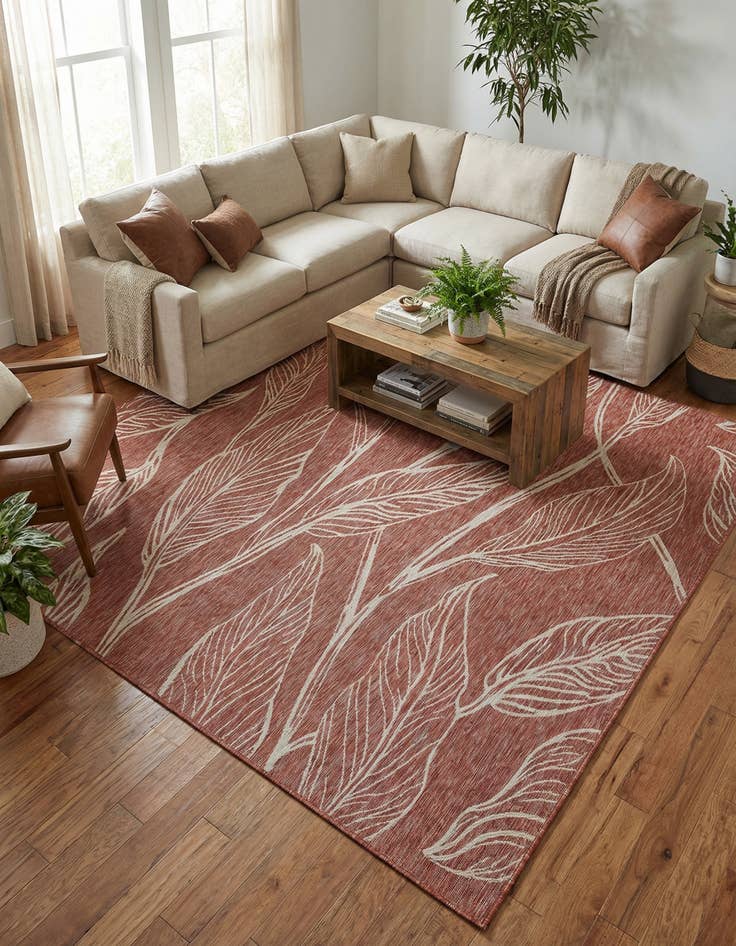 Detail image of 10' 8 x 10' 8 Washable Botanical Indoor / Outdoor Square Rug