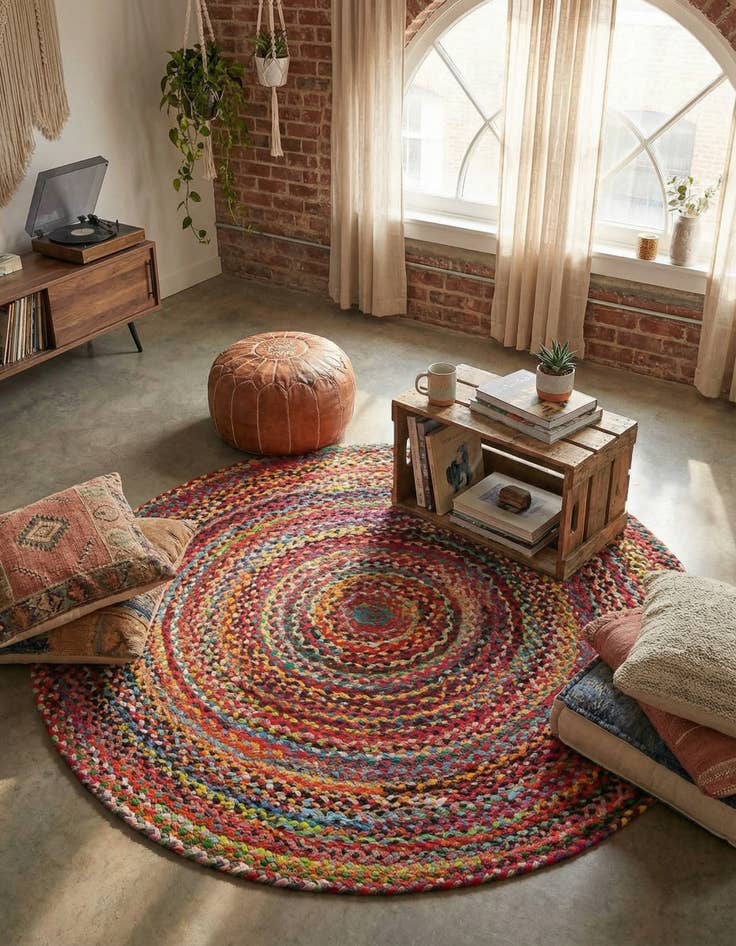 Detail image of 5' 1 x 5' 1 Handmade Braided Chindi Round Rug