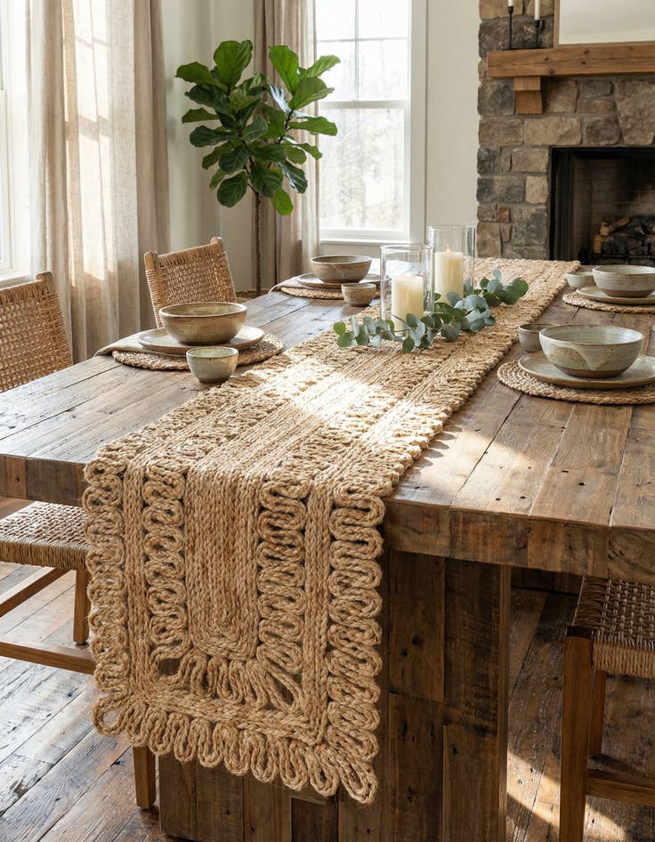 Detail image of 1' 2 x 10'  Hand Braided Jute Table Runner Rug