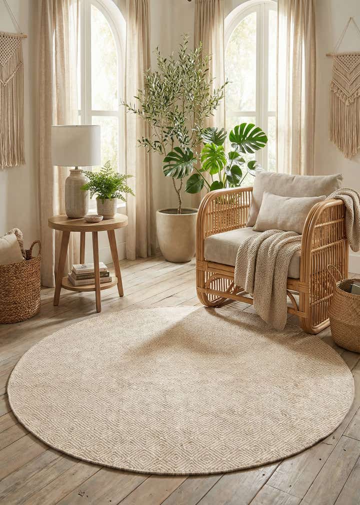6' 1 x 6' 1 Hand Woven Geo Trellis Flatweave Round Rug
