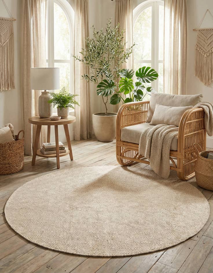Detail image of 6' 1 x 6' 1 Hand Woven Geo Trellis Flatweave Round Rug