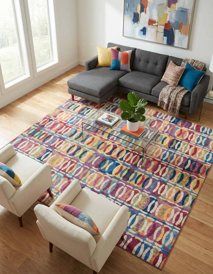 Detail image of 10' x 10'  Washable Modern Indoor / Outdoor Square Rug