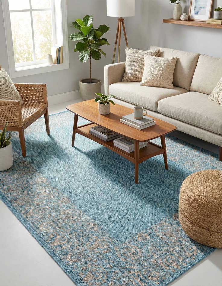 Detail image of 5' 3 x 8'  Washable Border Indoor / Outdoor Rug