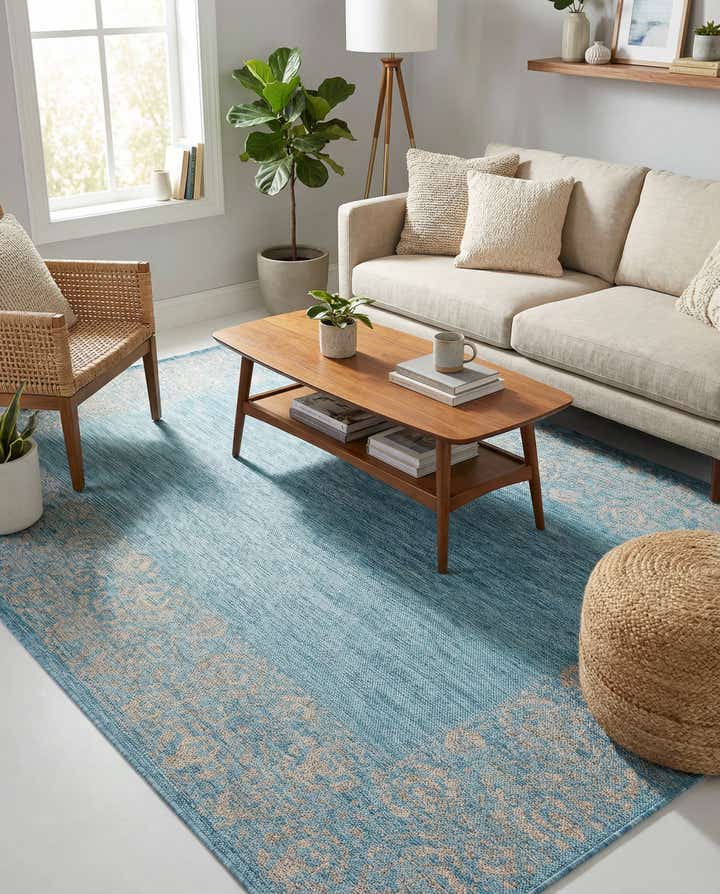5' 3 x 8' Easy-Clean Border Indoor / Outdoor Rug