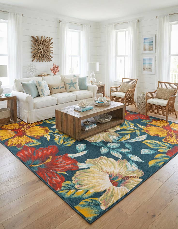 Detail image of 10' x 10' Washable Coastal Indoor / Outdoor Square Rug