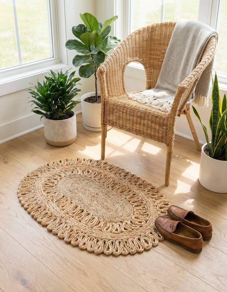 Detail image of 2' x 3' 1 Handmade Braided Jute Oval Rug