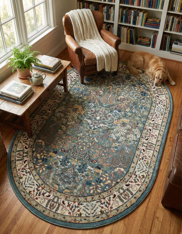 Detail image of  5' 3 x 8' Nain Design Oval Rug