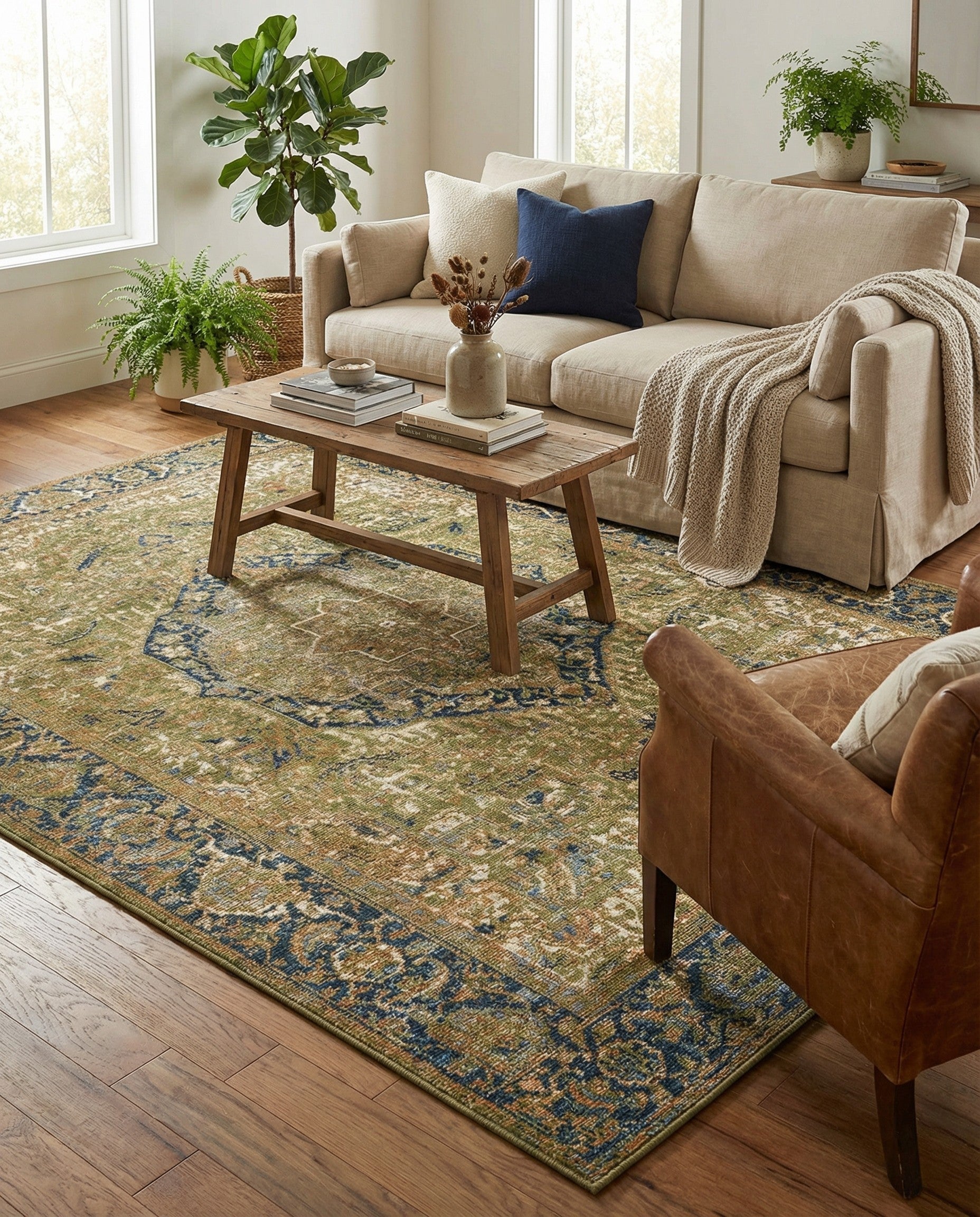 5' 3 x 8' Easy-Clean Traditional Indoor / Outdoor Rug