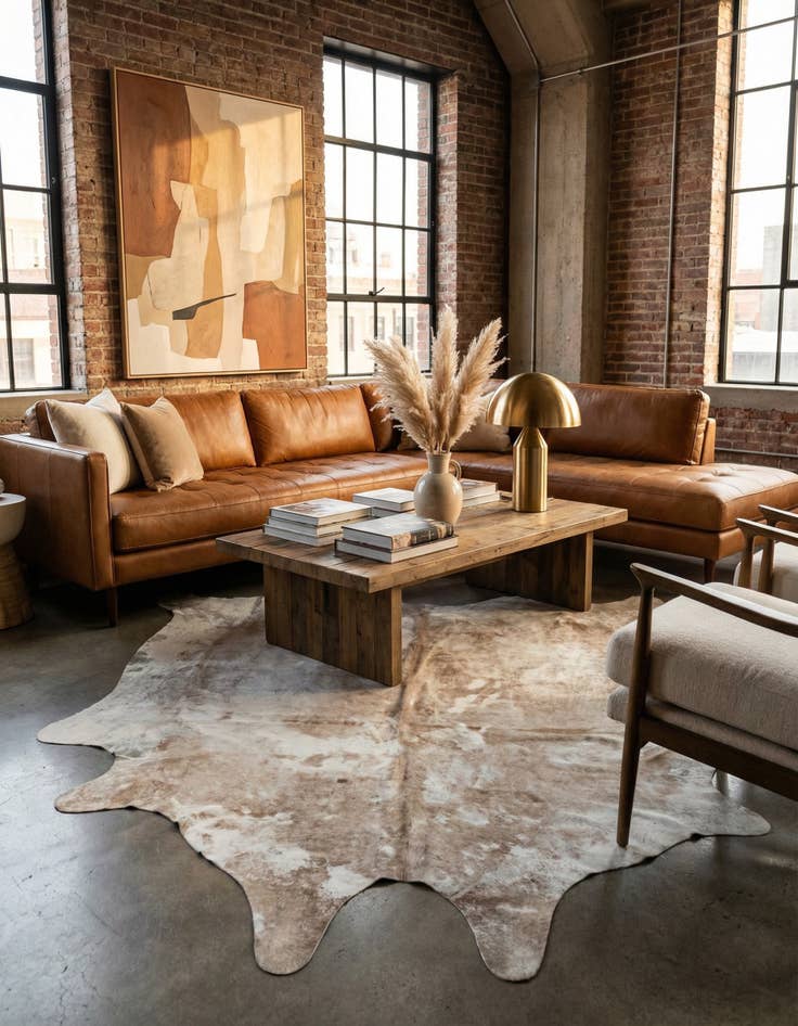 Detail image of 6' 6 x 7' 3 Cowhide Leather Square Rug