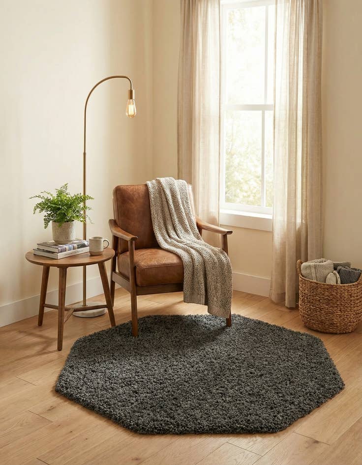 Detail image of 4' x 4' Solid Shag Octagon Rug