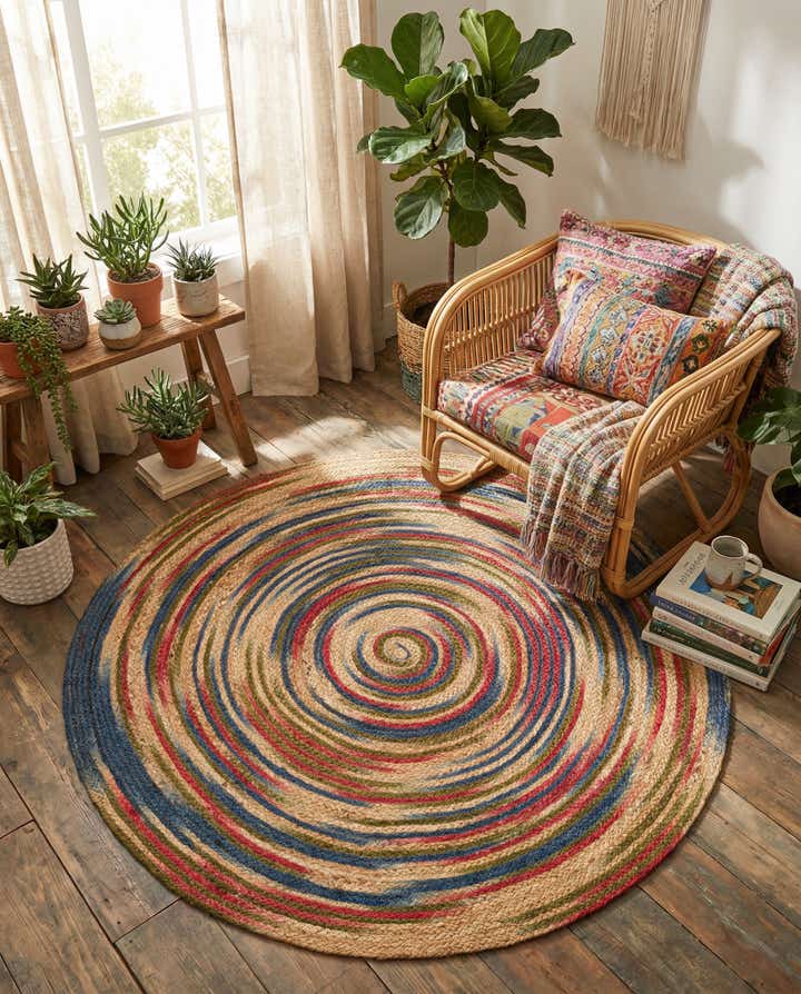 125cm x 125cm Fait main Braided Jute Tapis Rond
