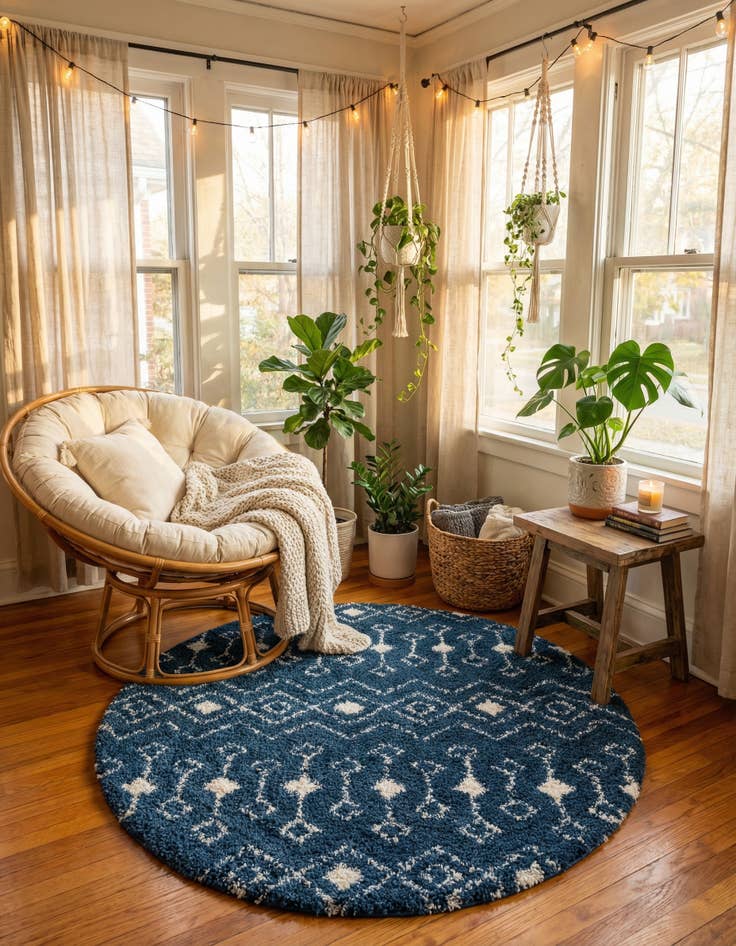 Detail image of 7' x 7' Moroccan Trellis Shag Round Rug