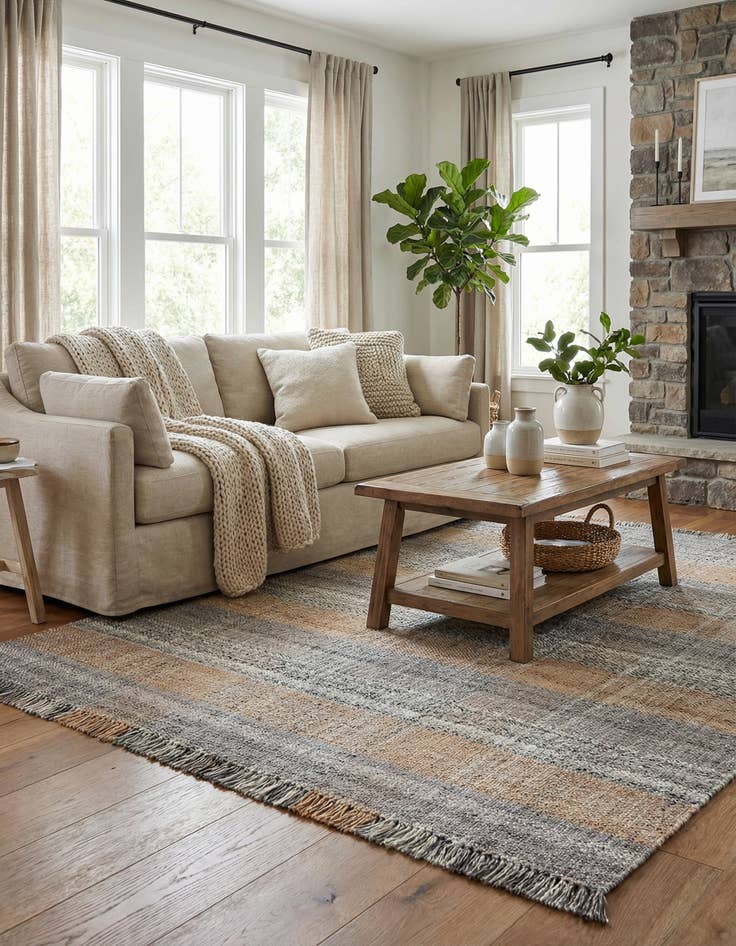 Detail image of 6' 1 x 9' Hand Woven Eco Plaid Washable Indoor / Outdoor Rug