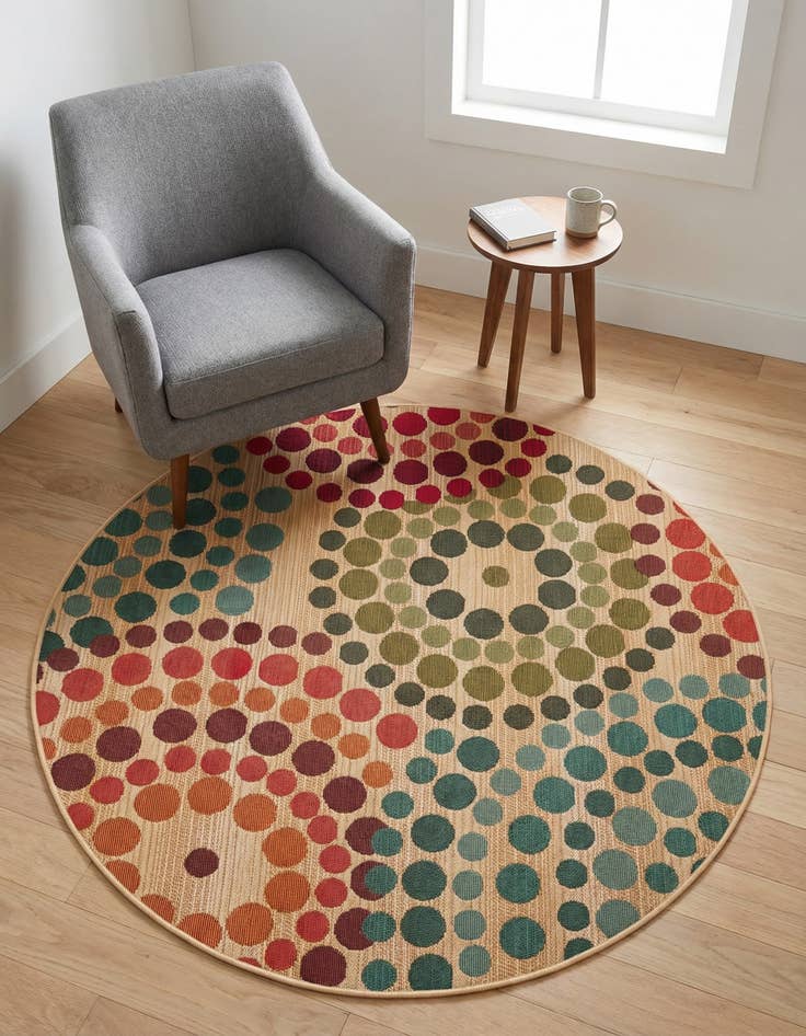 Detail image of 4' x 4' Washable Modern Indoor / Outdoor Round Rug