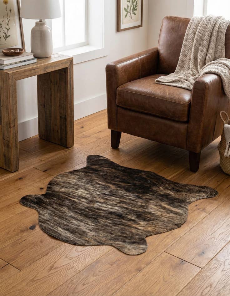Detail image of 2' 2 x 2' 11 Cowhide Leather Rug