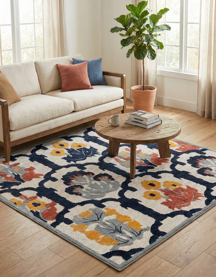 Detail image of 7' 10 x 7' 10  Washable Belize Indoor / Outdoor Square Rug