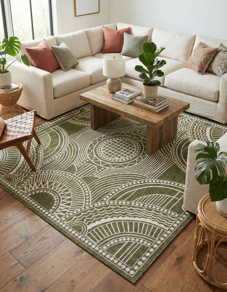 Detail image of 10' x 10'  Washable Traditional Indoor / Outdoor Square Rug