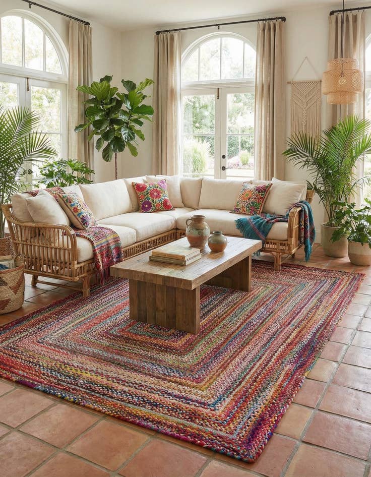 Detail image of 9' x 12' 2  Hand Braided Chindi Rug