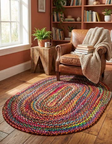Handmade Braided Chindi Oval Rug