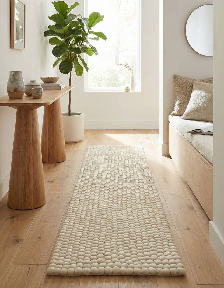 Detail image of  2' x 8'  Hand Woven Felt Ball Wool Runner Rug