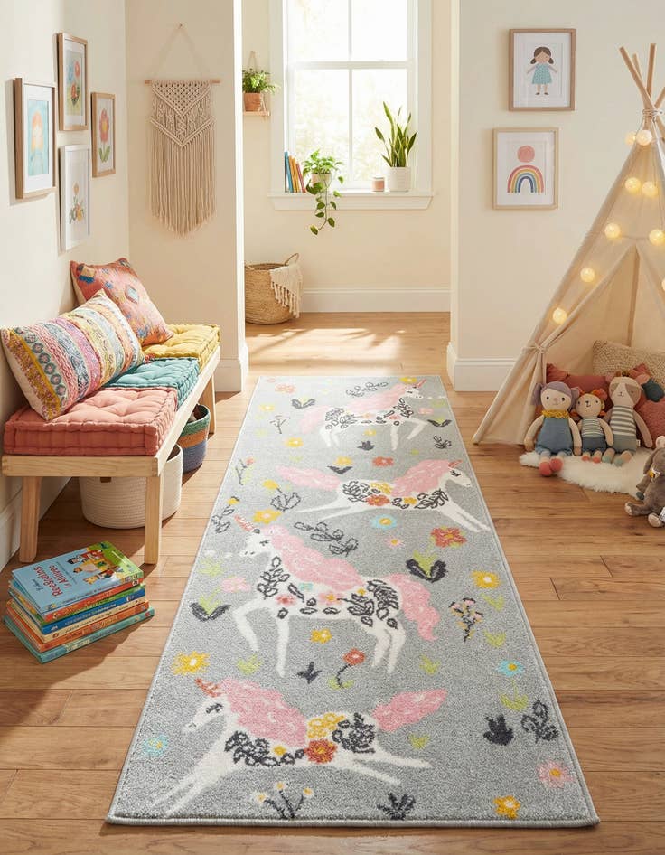 Detail image of 2' 2 x 6' Unicorns Whimsy Kids Runner Rug