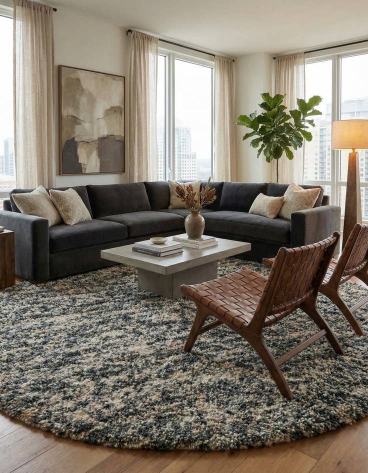 Detail image of 7' 10 x 7' 10  Hand Woven Haka Deluxe Shag Round Rug