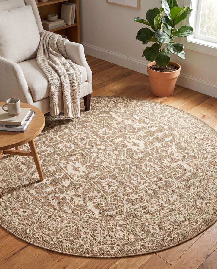 6' x 6' Easy-Clean Botanical Indoor / Outdoor Round Rug