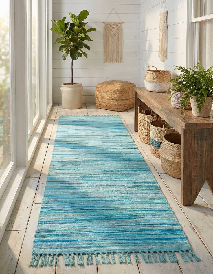 Detail image of 2' 7 x 9' 10  Hand Woven Chindi Cotton Runner Rug