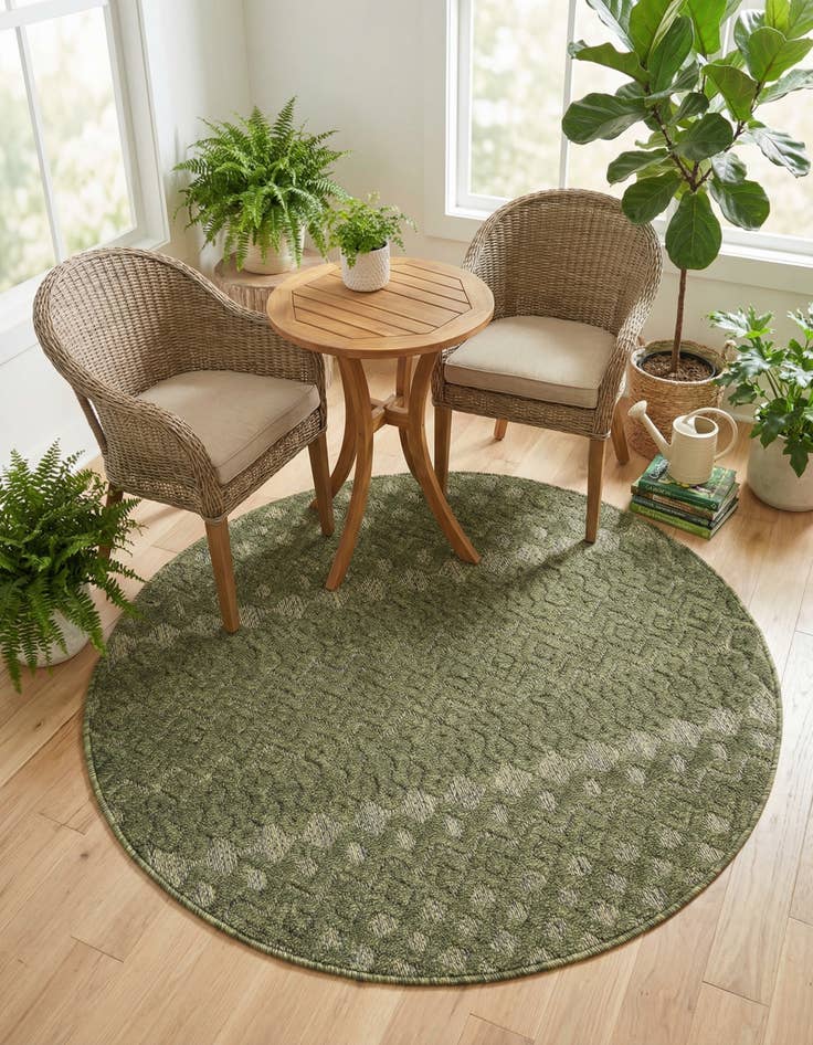 Detail image of 4' x 4'  Washable Trellis Textured Indoor / Outdoor Round Rug