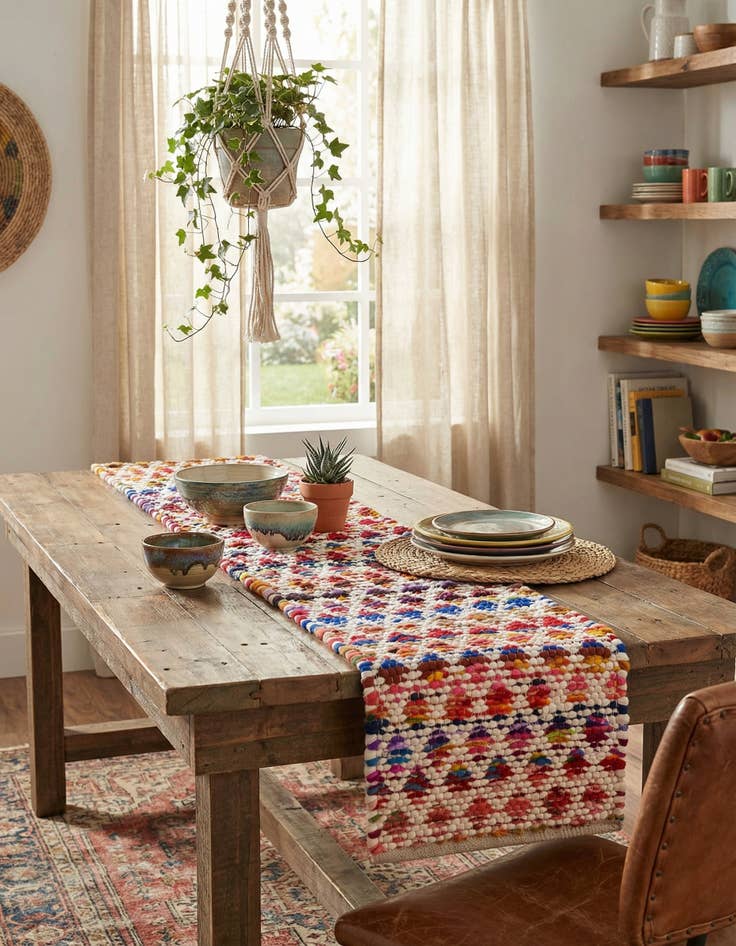 Detail image of 1' 2 x 5' 1 Hand Woven Braided Chindi Table Runner Rug