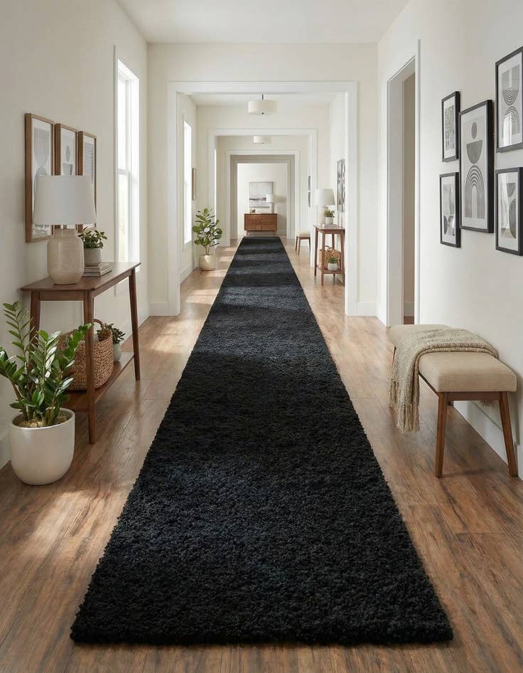 Detail image of 2' 7 x 16' 5 Solid Shag Runner Rug