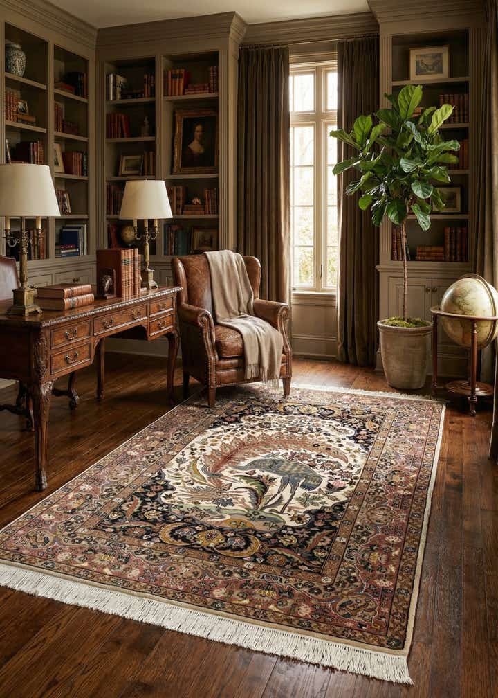 4' 3 x 5' 10 Hand Knotted Kashmir Oriental Rug