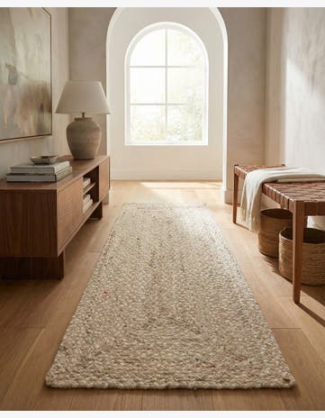 Ivory Handmade Braided Chindi Runner Rug