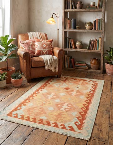 3' 2 x 4' 10 Hand Woven Kilim Waziri Wool Rug