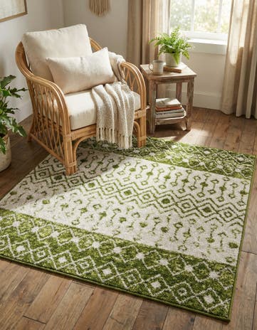 Ivory Green Moroccan Trellis Square Rug