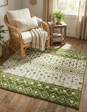 Ivory Green Moroccan Trellis Square Rug