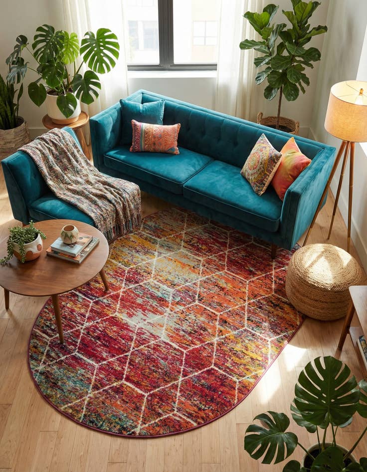 Detail image of 4' x 6' Trellis Frieze Oval Rug