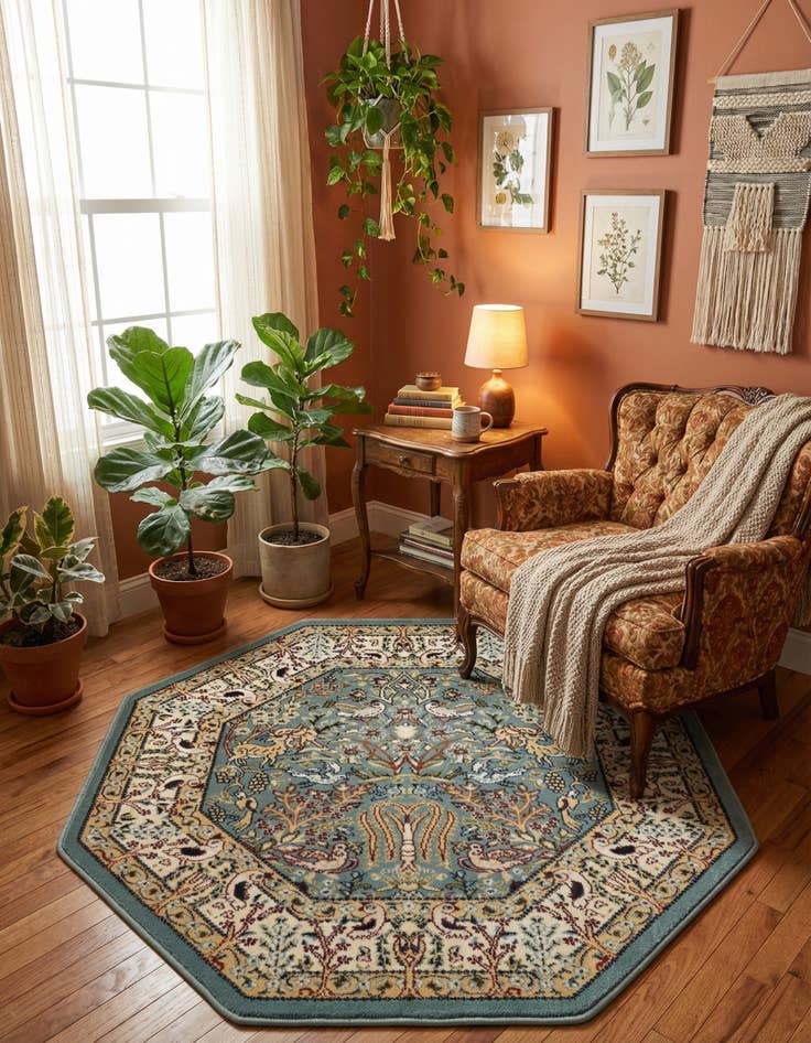 Detail image of 4' x 4' Nain Design Octagon Rug