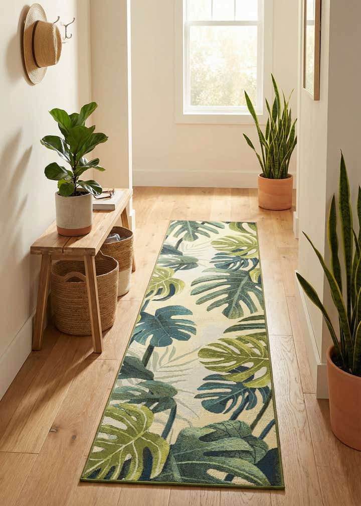 2' x 8' Easy-Clean Botanical Indoor / Outdoor Runner Rug