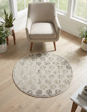 Beige and Ivory Easy-Clean Sabrina Soto Indoor / Outdoor Round Rug