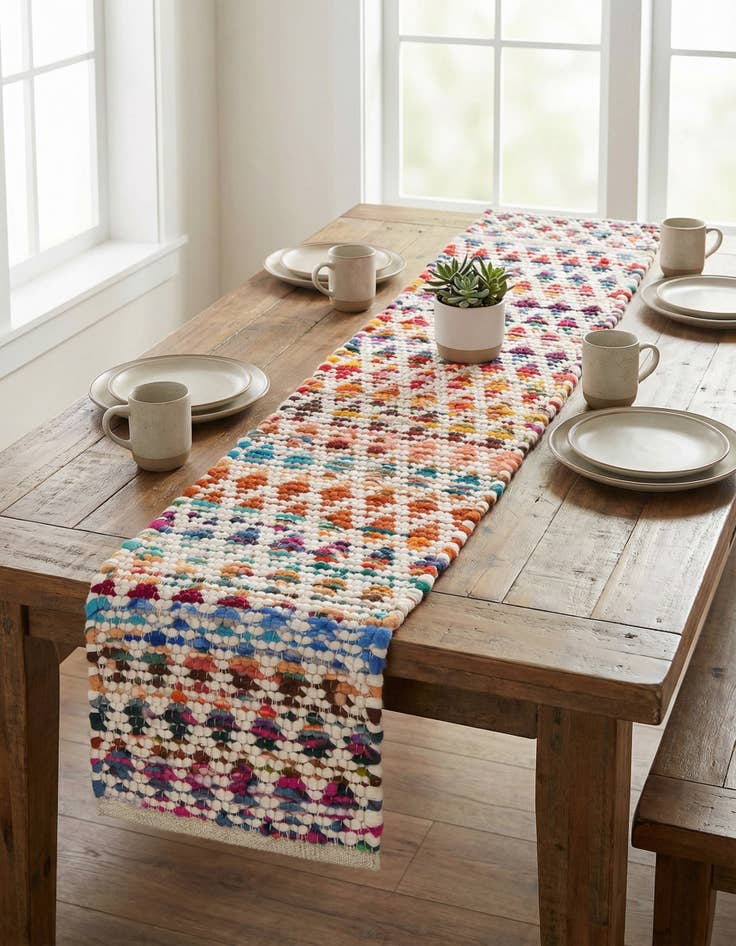 Detail image of 1' 2 x 4' 1 Hand Woven Braided Chindi Table Runner Rug